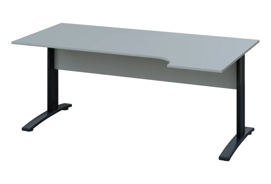 ERK 28 - 184 stůl kancelářský, rohový, pravý, kovová podnož černá, deska 25 mm, široký 1800 mm, šedá